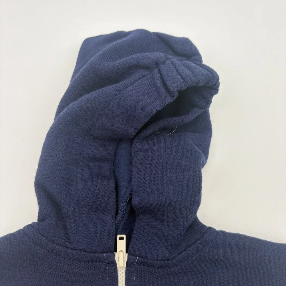 VTG Miniwear Baby Hooded Romper Cream Navy Puppy Embroidery 0-3M Fleece Lined‎